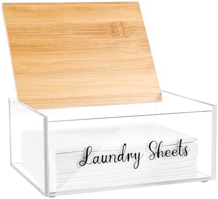 Acrylic Laundry Detergent Sheets Holder with Bamboo Lid, Laundry Soap Sheets Container Box Dispenser for Laundry Room by VOTLEVT