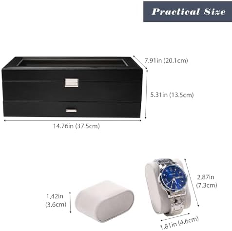 ProCase Watch Box, 14 Slot Watch Case for Men with Drawer, Black - Image 7