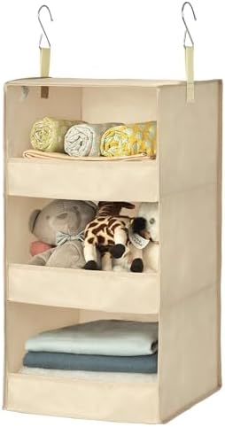 GRANNY SAYS 3-Shelf Hanging Closet Organizer, Foldable Storage, Khaki by GRANNYSAYS