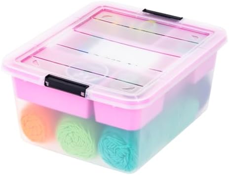 IRIS USA 18 Quart Craft Storage Organizer with Pink Removable Tray by IRISUSA