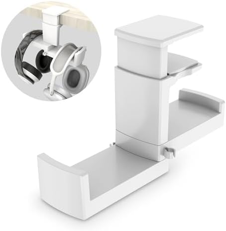 Dual Headphone Stand Holder - EURPMASK 2 in 1 PC Gaming Headset Hooks, 360 Degree Rotating Headphone Hanger with Adjustable Clamp & Cable Clip Organizer, Headset Mount Under Desk Earphone Clamp-White by EURPMASKChoosethecolorofeurope