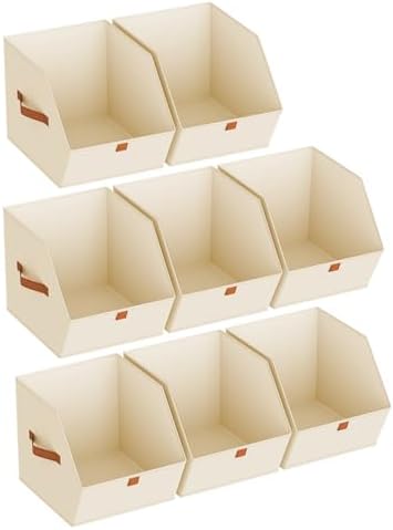 Homsorout Fabric Closet Storage Cubes - 8 Pack Square Storage Bins with Dual Handles for Clothes, Towels, Toys, Cube Storage Organizers for Bedroom, Nursery, Shelves, Closet, Small Spaces, Beige by Homsorout