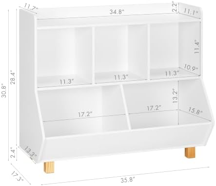 UTEX Wooden Kids Bookshelf & Toy Organizer, 5 Storage Cubes with Wood Legs - Image 2