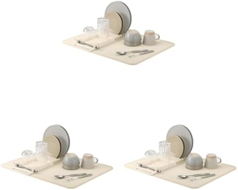 Umbra Udry Dish Drying Rack with Mat, Folds Flat for Storage, Linen (Pack of 3) by Umbra