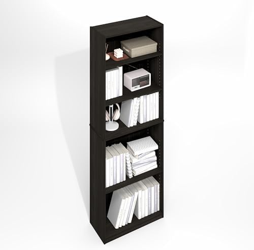 Furinno Jaya Simply Book Shelf, 5-Tier Bookshelf, Bookcase with Adjustable Shelves, 9.5 x 24.5 x 71.2, for Living Room, Bedroom, Home Office, Black Espresso by Furinno-FitsYourSpaceFitsYourBudget