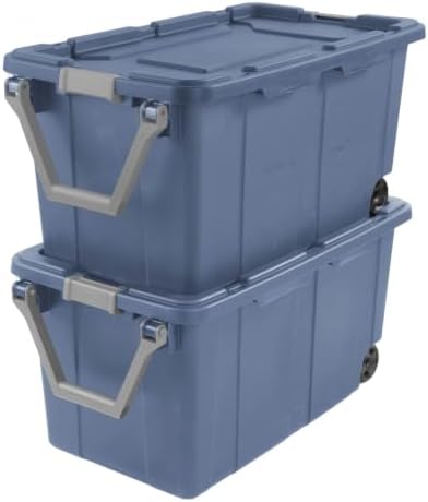 40 Gal Wheeled Storage Bin with Latching Lid 2-Pack,Blue by Unknown