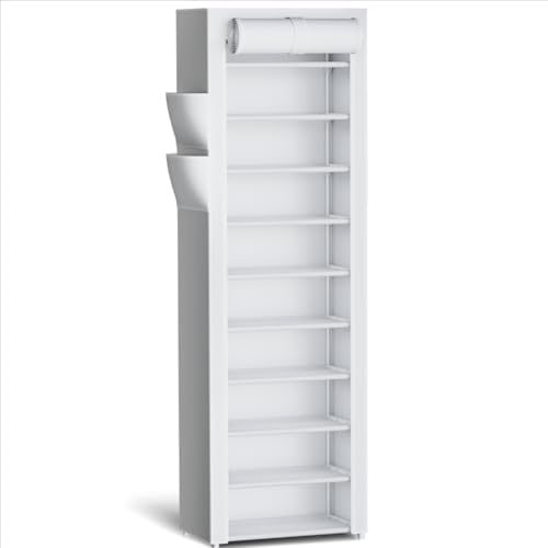 Kitsure 10-Tier Shoe Rack with Cover, Vertical Shelf, 17.5" Wide, White by Kitsure