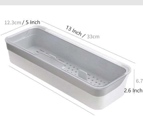 Plastic Kitchen Drawer Organizer with Lid and Drainer Stackable Utensil Holder for Countertop Silverware Tray Flatware Organizers - 13x4.7x2.4 Inch Spatula Cutlery Storage Box - Image 7