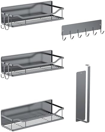 Multifunctional Magnetic Shelf for Washing Machine, Refrigerator, Microwave, and Any Metal Surface, Powerful Magnetic Shelves Include Magnetic Paper Towel Holder, Unique Hollow Design (5 pcs - Grey) by MIMIyasha