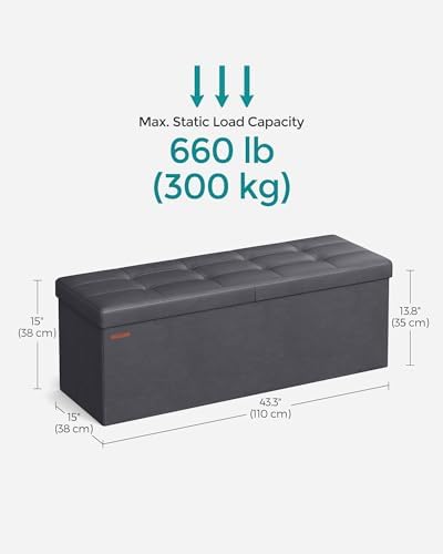 SONGMICS 43.3 Inches Folding Storage Ottoman Bench with Flipping Lid - Image 3