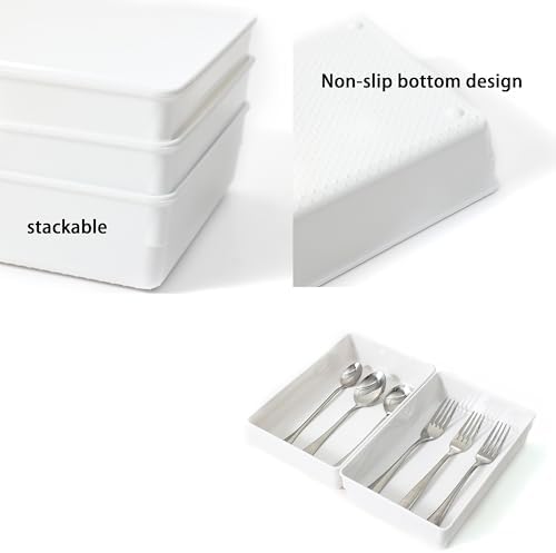 3 Pack White Plastic Drawer Organizer Tray Cutlery Utensil Makeups Drawer Organizers 9" X 6" - Image 3