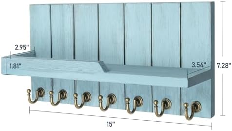 Rebee Vision Key Holder Wall Mount with Shelf for Entryway, Distressed Blue - Image 5