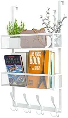 Kaiferty Over The Door Hooks Organizer,Coat Rack with 12 Hooks and 2 Mesh Baskets,Back of Door Storage Organizer for Bathroom,Bedroom,Kitchen,Office(White) by Kaiferty