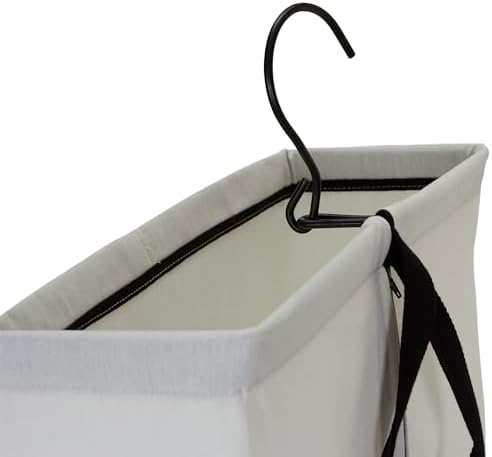 Household Essentials Door Hanging Laundry Bag in Washable Canvas with Loop Handle, White with Black Trim - Image 4