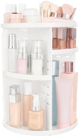 HBlife 360 Rotating Makeup Organizer Adjustable Carousel Large Capacity Revolving Perfume Organizer Skincare Organizers Cosmetic Storage Spinning Holder for Vanity, White by HBlife