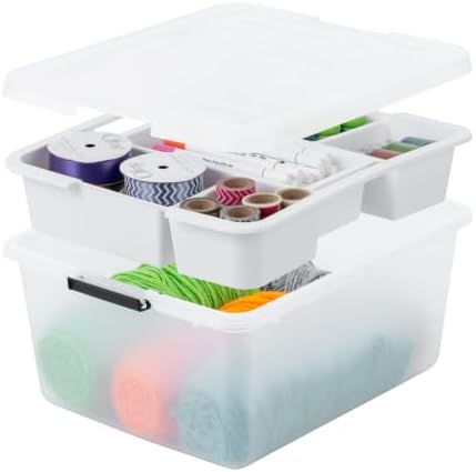 IRIS USA 18 Quart Craft Storage Organizer with Removable Tray by IRISUSA