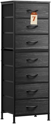WLIVE Tall Dresser for Bedroom, 7 Drawer Dresser, Black Wood Grain by WLIVE