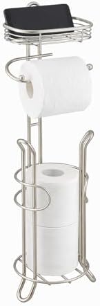 SunnyPoint Bathroom Heavyweight Toilet Tissue Paper Roll Storage Holder Stand with Reserve and Shelve, The Reserve Area Has Enough Space to Store Mega Rolls. (SN) by SunnyPoint