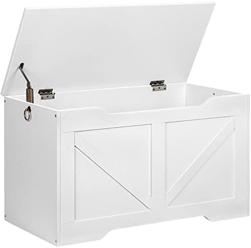 HOOBRO Storage Bench, 29.5” Retro Wooden Storage Chest with U-Shaped Cut-Out Pull, Safety Hinge, Supports 330 lb and Easy Assembly for Toy Box Organizer (White) WT77CW01G1 by HOOBRO
