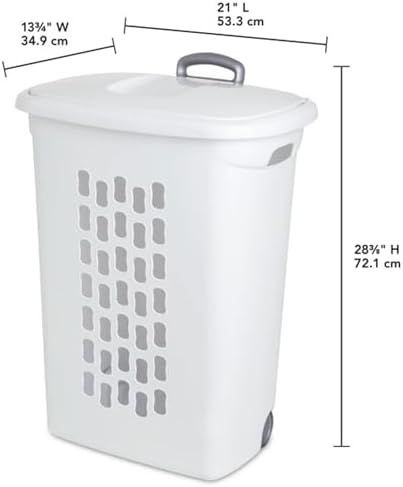 Sterilite 9-Pack Ultra Wheeled Hamper, Laundry Basket w/Flip-Top Lid & Retractable Handle - Plastic Rolling Clothes Storage Cart with Ventilated Holes for Home, Apartment or Dorm - Image 2