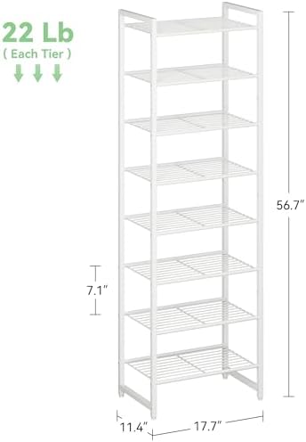 Nunsino Narrow Shoe Rack, 8-Tier Metal Shoe Organizer,Tall Shoe Shelf with Anti-Tip Strap, Max Holds 18 Pairs,Space Saving for Closet,Entryway,White - Image 2