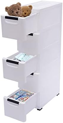 5 Tier Plastic Drawers Narrow Dresser Storage Cabinet, Mobile Stackable Clothes Storage Tower, Suitable for Home, Office, Bedroom Storage Cabinet, 7.87 * 15.75 * 33.07in (White) by Unknown