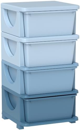 Qaba 4 Drawers Kids Storage Unit 4 Tier Toy Organizers Blue by Qaba