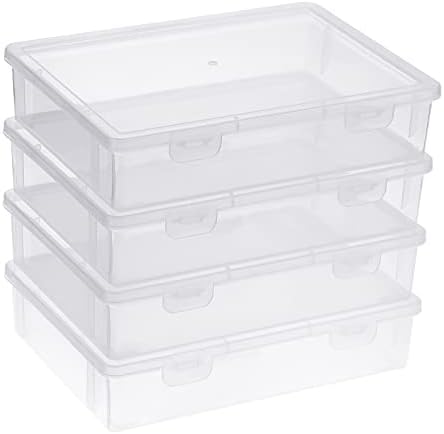 BTSKY Clear Plastic Storage Box with Flap Lid, 4 Pack Small-9.1"x6.7"x2" by BTSKY