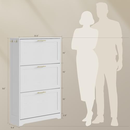 Modern Luxury Shoe Cabinet Organizer with 3 Flip Drawers,31.5" W，White - Image 2