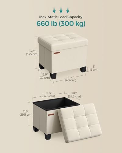 SONGMICS Storage Ottoman, Small Foot Rest, 15.7 x 12.6 x 13.2 Inches - Image 3
