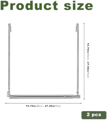 2 Pack Hanging Closet Rod Stainless Steel, Adjustable Width & Height 16–27.5 in Closet Rod Extender with 360° Rotating Hooks, Space-Saving Closet Hanging Organizer for Clothes, Pants, Skirts, Towels - Image 6