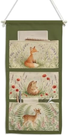 IAXIC Watercolor Forest Animal Canvas Wall Hanging Organizer with Pockets by IAXIC