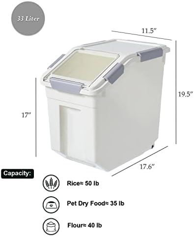 HANAMYA 33 Liter / 50 lbs Rice Storage Container with Measuring Cup, BPA free, For Rice | Grain | Pet Food | Flour, 1 count, White - Image 4