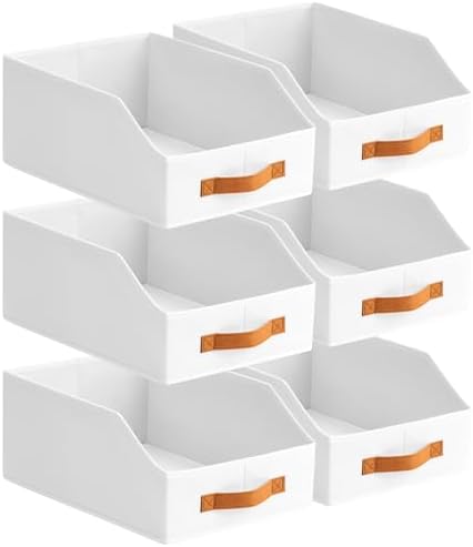 Homsorout Fabric Storage Bins for Organizing - 6 Pack Large Trapezoid Collapsible Storage Bins with Front Handle, Closet Organizers and Storage for Bedroom, Home Shelves, Small Spaces, White by Homsorout