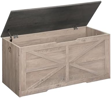 CHOEZON Storage Chest, 39.4" Wooden Storage Trunk, Retro Storage Bench with Safety Hinge, Toy Chest Storage, Farmhouse Style, for Bedroom, Living Room, Charcoal Gray and Greige MCW10HC by Choezon