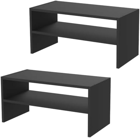 Whitmor Wood Shoe Rack, Stackable Storage Shelf, 24" Wide, Black, 2 Pack by Whitmor
