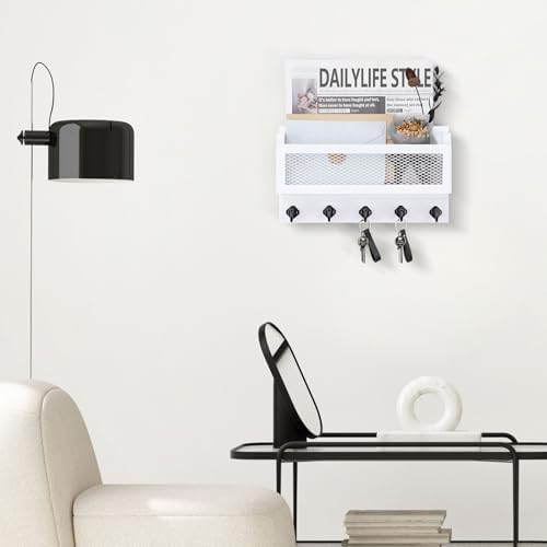Nekon Mail and Key Holder for Wall Decorative, 11 Inch Mail Holder, White - Image 5