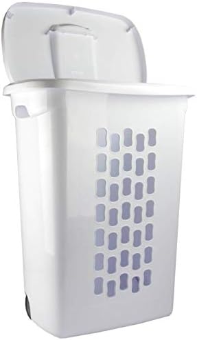 Sterilite Ultra Wheeled Laundry Hamper with Lid, Handle and Wheels for Easy Rolling of Clothes to and from the Laundry Room, Plastic, White, 1-Pack, Portable - Image 3
