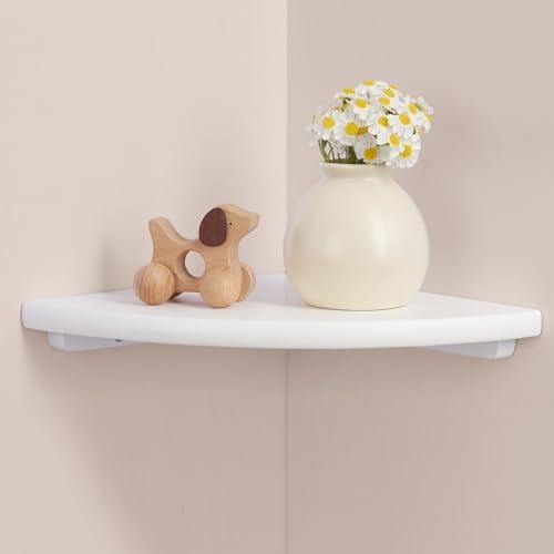 Gieanoo White Corner Wall Shelf 9inch Solid Oak Wood Floating Corner Shelf with Wire Hole Corner Wall Storage Display Shelves for Living Room Bedroom Bathroom Kitchen by GIEANOO