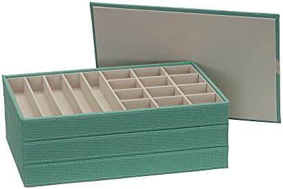 Household Essentials 3-Tier Jewelry Tray, Sturdy Chipboard With Polyester Linen Wrap, Polyester Felt Lining, Many Compartments for Easy Jewelry Access, Stackable, Stylish and Functional, Seafoam Green - Image 4