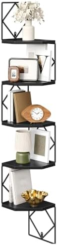 CHOEZON 5-Tier Corner Shelf, Floating Shelf, Wall-Mounted Storage Shelf, Wall Decor, Narrow Corner Bookshelf, for Living Room, Bedroom, Home Office, and Bathroom, Black TCJ35BB by Choezon