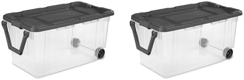 Extra Large Storage Bin, 40 Gallon Wheeled Plastic Storage Container with Handle,Pack of 2 (Clear/Gray) by Unknown