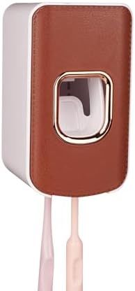 2 Slot Plastic Toothbrush Holder and Toothpaste Dispenser Wall Mounted, Automatic Toothpaste Squeezer, 2 in 1 Tooth Brush Toothpaste Organizer for Shower (Brown) - Image 6