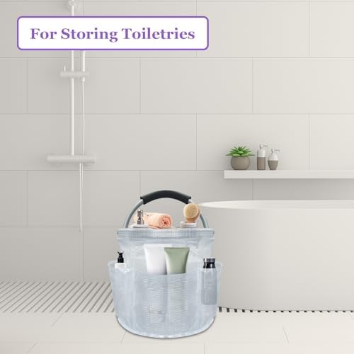 17L Portable Shower Caddy with Handle, Foldable Cleaning Supply Caddy in PVC Resin, Picnic Basket with 6 Side Pockets, Multifunctional Storage Basket for Bathroom, Picnics, Transparent - Image 3