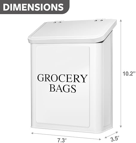 Calindiana Modern Farmhouse Metal Magnetic Grocery Bags Holder for Plastic Bags with LId and Kitchen Organizer and Storage Wall Mount Grocery Bag Dispenser Space Saving, White - Image 6