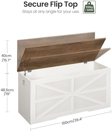CHOEZON Storage Chest, 39.4" Toy Chest, Modern Storage Bench with Safety Hinge, Toy Box, Farmhouse Style, for Bedroom, Living Room, Walnut and White MCW10WL - Image 3