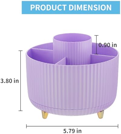 Marbrasse Desk Organizer, 360-Degree Rotating Pen Holder, Desk Organizers and Accessories with 5 Compartments Pencil Holder, Art Supply Storage Box Caddy for Office, Home（Purple） - Image 7