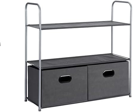 Amazon Basics Freestanding Closet Organizer with Fabric Bins, Drawers and 3 Shelves, Easy to Assemble, Grey, 32.7" x 12.2" x 31" by AmazonBasics