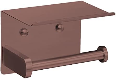 VAEHOLD Self Adhesive Toilet Paper Holder with Phone Shelf Stainless Steel Wall Mounted Toilet Paper Roll Holder - Rustproof and Bathroom Washroom Tissue Roll Holder with Shelf - Red Copper by VAEHOLD