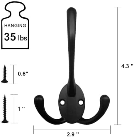 Wall Mounted Coat Hooks 10 Packs Heavy Duty Black Hardware Robe Hooks Decorative for Single Hanging Coats Towel Cubicle Classroom Kitchen Bath Backpack Hat Hook - Image 3